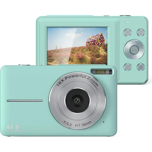 Zelurxx Fotocamera Digitale Per Bambini 1080P 44MP, Zoom 16X, Schermo Da 2,4 Pollici, Mini Fotocamera Compatta, Stabilizzazione Dell'immagine, Selfie, Tascabile, Verde-image
