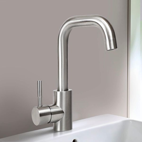 Zmh Rubinetto Bagno Lavabo Miscelatore Lavabo - Rubinetteria Rubinetto Acqua Fredda Ad Alta Pressione Con Altezza Bocca 100Mm Rubinetto Miscelatore In Acciaio Inox Per Bagno, Nichel Spazzolato-image