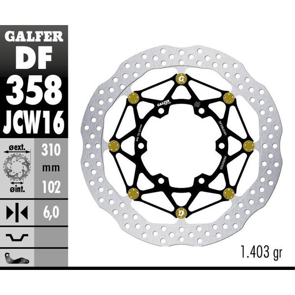 Set Disco Freno Galfer 2X DF358JCW160G03 Wave® Floatech Racing Flottante Anteriore 310X6Mm Per Suzuki GSX-R 600 - 1000 Cc Anno Di Costruzione 2008 - 2021-image