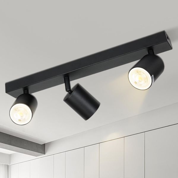 Zmh Led Plafoniera Nera Faretto Da Soffitto: GU10 Lampada Da Soffitto Faretto 3 Fiamme 330° Orientabile Faretto Da Soffitto Moderno Lampada Da Corridoio Senza Lampadina-image