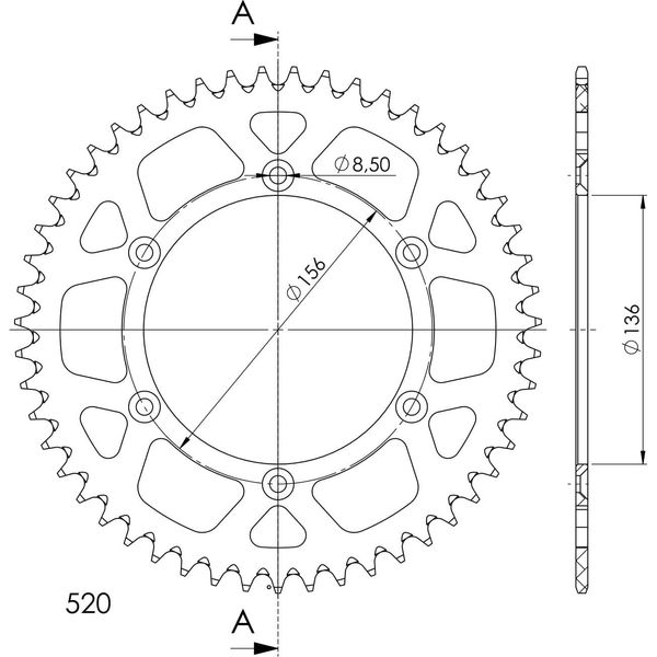 Supersprox Alu-Kettenrad 520 - 49Z (Oro) RAL-1512:49-GLD|ID 136,0 Lk 156,0 6-Loch-image