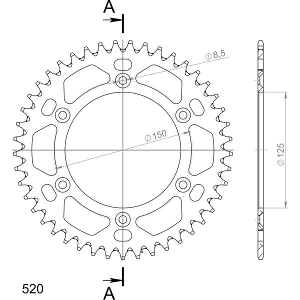 Supersprox Alu-Kettenrad 520 - 45Z (Arancione) RAL-990:45-ORG|ID 125,0 Lk 150,0 6-Loch-image