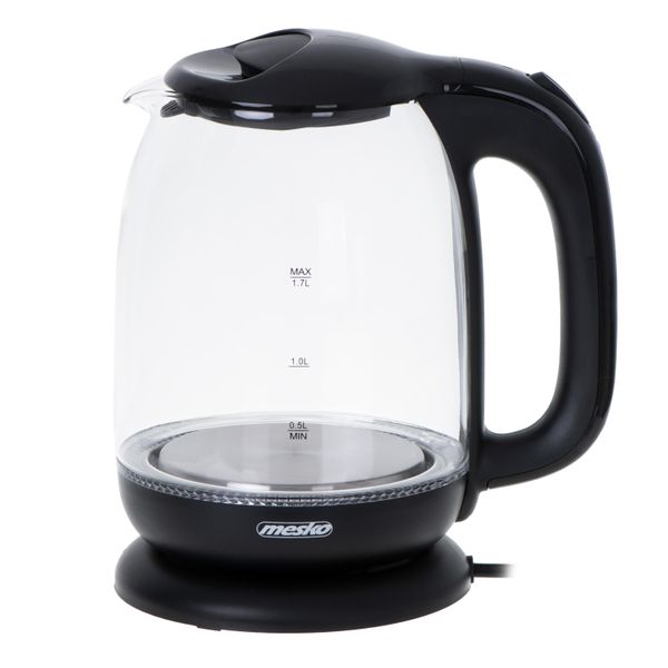 Mesko | Bollitore | Ms 1302B | Elettrico | 2200 W | 1,7 L | Vetro | Base Girevole A 360° | Nero-image