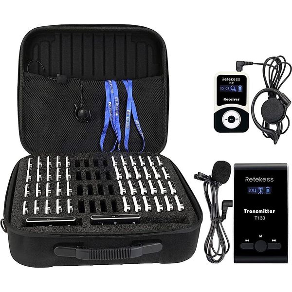 Retekess T130-T131 Sistema Di Guida Turistica Wireless Con Borsa Portatile Da 60 Slot Per Fabbrica, Turismo, Conferenza, Scuola (3 Trasmettitori 45 Ricevitori, 1 Borsa)-image