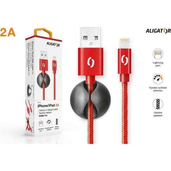 Cavo Dati Aligator Premium 2A, Lightning Rosso-image