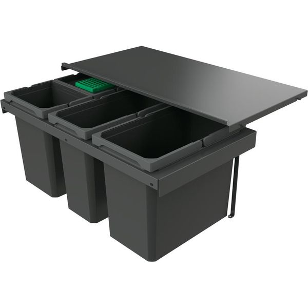 Naber 8013413 Cox Stand-Up® 350 S/800-4 Cestino Per Rifiuti Con Coperchio Organico, Antracite, 58 (2X10/1X22/1X16) Litri / 80 Cm Larghezza Mobile-image