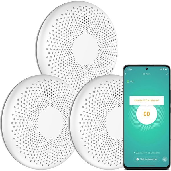 Aroha Smart Connect Rilevatore Di Fumo E Monossido Di Carbonio Wifi - Batteria Da 10 Anni - Allarme Antincendio & Monossido Carbonio - 3 Pezzi-image