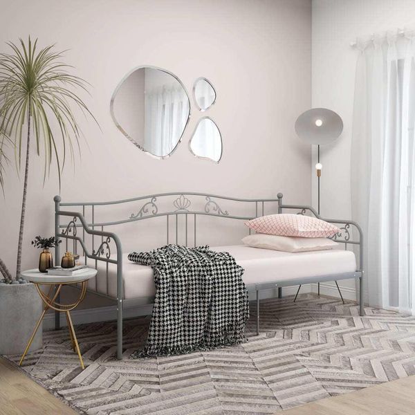The Living Store Divano Letto Grigio Struttura Letto In Metallo 90X200 Cm-image