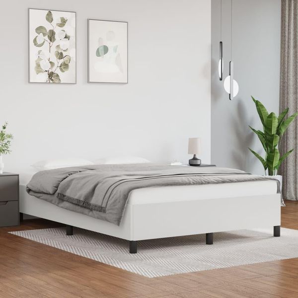 The Living Store Struttura Letto Bianca 140X200 Cm In Ecopelle-image