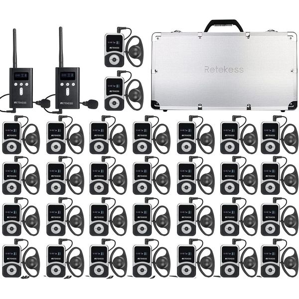 Retekess T130S Wireless Tour Guide System, Sistema Di Guida Turistica Con 100M, Sistema Di Guida Turistica, Con Box Di Ricarica Portatile Con 32 Slot-image