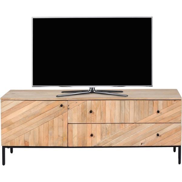 Porta Tv HWC-L95, Porta Tv Tavolino Porta Tv Cassettiera Per Tv, Legno Di Mango Massiccio 56X145X43Cm Mvg, Naturale-image