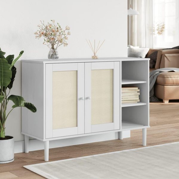 Vidaxl Credenza Senja Rattan Look Bianco 112X40X80 Cm Legno Di Pino-image