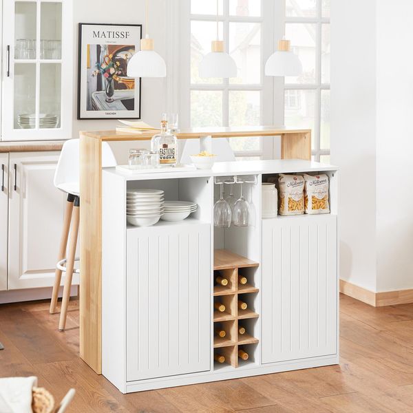 Sobuy KNL07-WN Isola Da Cucina Con Piano Di Lavoro Armadio Da Cucina Highborad Cassettiera Tavolo Da Bar Tavolo Da Pranzo Buffet Wd Circa 105X105X60Cm-image