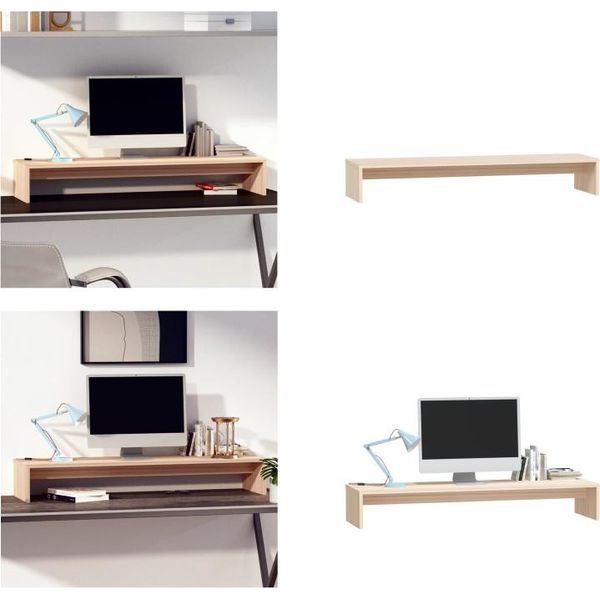 Vidaxl Supporto Per Monitor 100X27X15 Cm In Legno Di Pino Massiccio - Supporto Per Monitor - Piano Di Lavoro - Alzata Per Monitor - Alzata Per Monitor-image