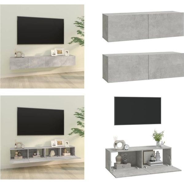 Vidaxl Mobili Da Parete Per Tv 2 Pz. Grigio Cemento 100X30X30 Cm Materiale A Base Di Legno - Mobile Tv A Parete - Pensili Tv - Mobile Tv - Mobili Tv-image