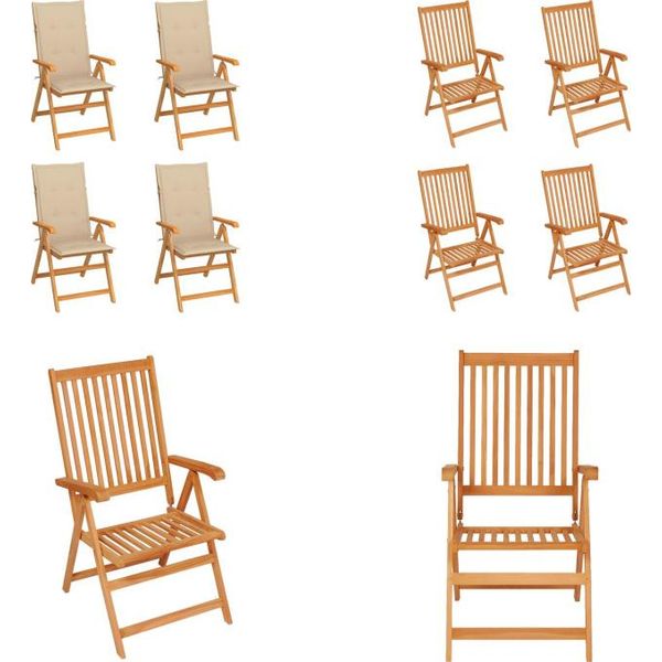Vidaxl Sedie Da Giardino 4 Pezzi Con Cuscini Beige In Legno Massiccio Di Teak - Sedia Da Giardino - Sedie Da Giardino - Poltrona Da Giardino - Sedia Pieghevole-image