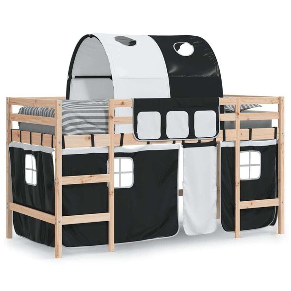 Vidaxl Letto A Soppalco Per Bambini Con Tunnel Bianco E Nero 90X200 Cm In Legno Di Pino-image