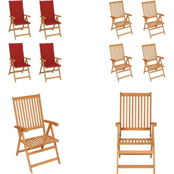 Vidaxl Sedie Da Giardino 4 Pezzi Con Cuscini Rossi In Legno Massiccio Di Teak - Sedia Da Giardino - Sedie Da Giardino - Poltrona Da Giardino - Sedia Pieghevole-image