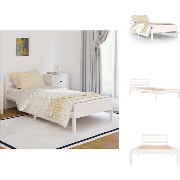 Vidaxl Letto In Legno Massiccio Di Pino 90X200 Cm Bianco - Letti E Strutture Letto-image