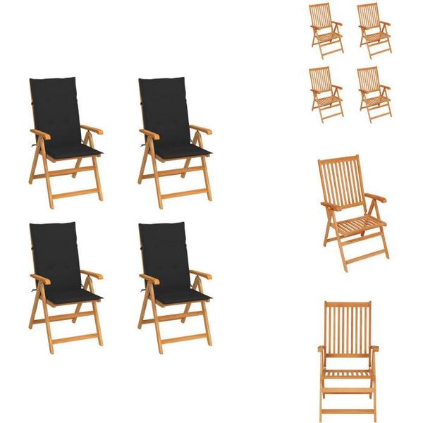 Vidaxl Sedie Da Giardino 4 Pezzi Con Cuscini Neri In Legno Massiccio Teak - Sedie Da Giardino-image