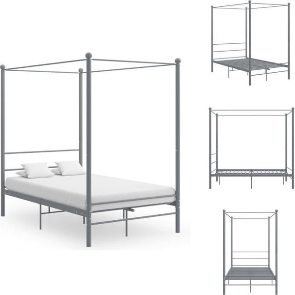 Vidaxl Letto A Baldacchino In Metallo Grigio 140X200 Cm - Letti & Reti-image
