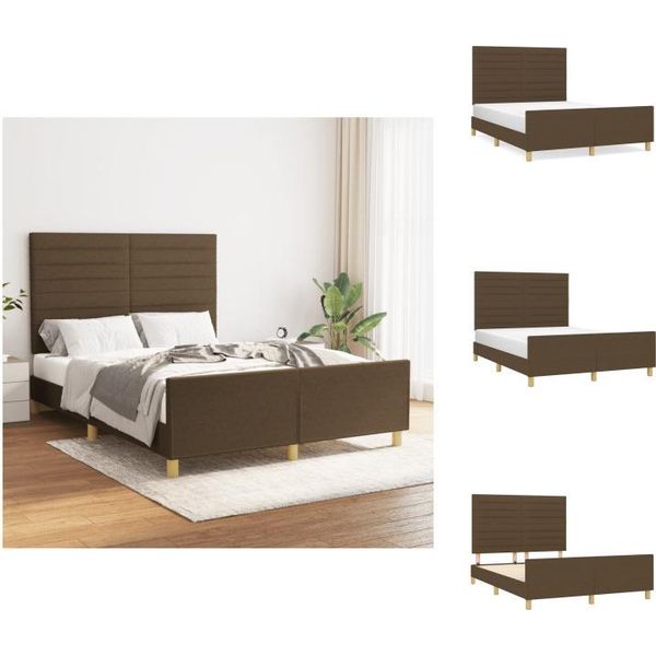 Vidaxl Struttura Letto Con Testiera In Tessuto Marrone Scuro 140X190 Cm - Letti E Strutture Letto-image
