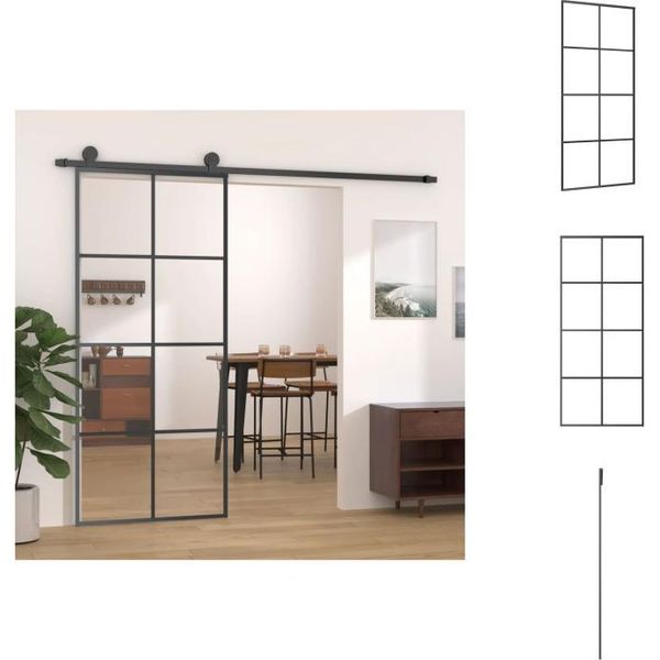 Vidaxl Porta Scorrevole Nera 90X205 Cm Esg In Vetro E Alluminio - Porte D'ingresso-image