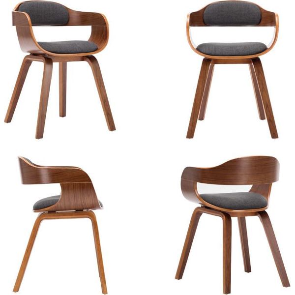 Vidaxl Sedia Da Pranzo In Tessuto Grigio Scuro E Legno Curvato - Sedia Da Pranzo - Sedie Da Pranzo - Sedia Da Pranzo - Sedie Da Pranzo-image