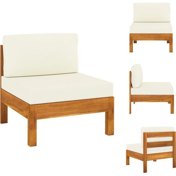 Vidaxl Divano Centrale Con Cuscini Bianchi Crema In Legno Massiccio Di Acacia - Elementi Per Divani Da Giardino-image