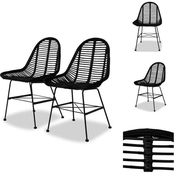 Vidaxl Sedie Da Pranzo 2 Pz. Rattan Naturale Nero - Sedie Da Pranzo-image