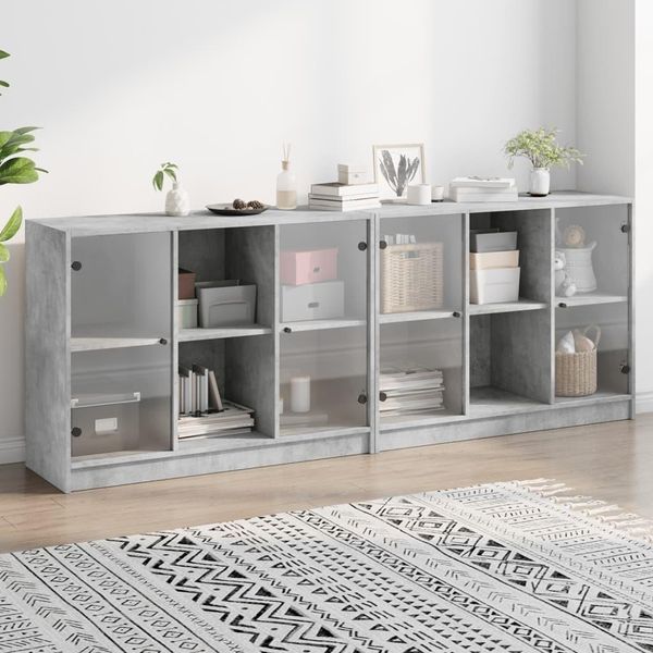 Vidaxl Libreria Con Ante Grigio Cemento 204X37X75 Cm Materiale A Base Di Legno-image
