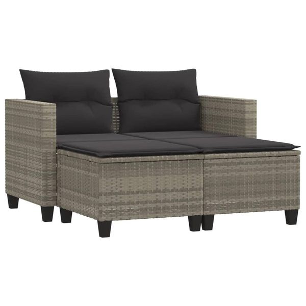 Divano Da Giardino A 2 Posti Con Sgabelli In Poly Rattan Grigio Chiaro-image