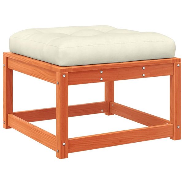 Vidaxl Sgabello Da Giardino Con Cuscino In Legno Di Pino Massiccio Marrone Cera-image