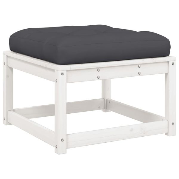 Vidaxl Sgabello Da Giardino Con Cuscino Bianco In Legno Di Pino Massiccio-image