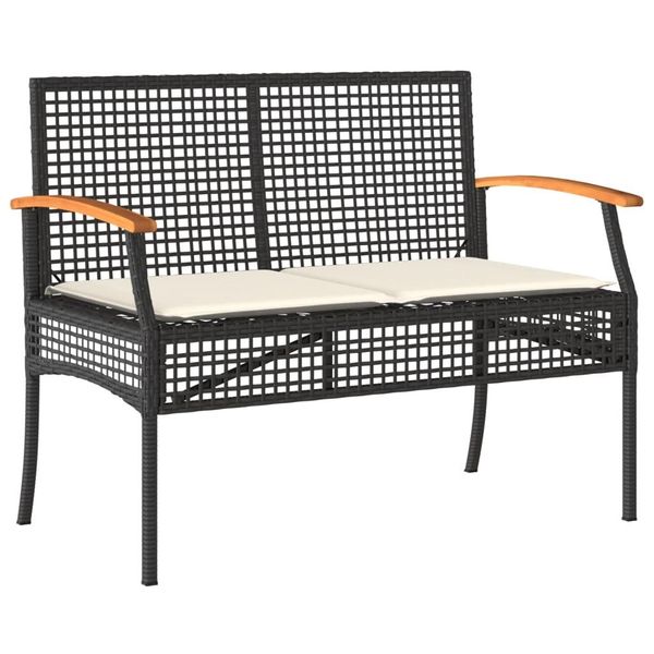 Panchina Da Giardino Con Cuscini In Poly Rattan Nero E Legno Di Acacia-image