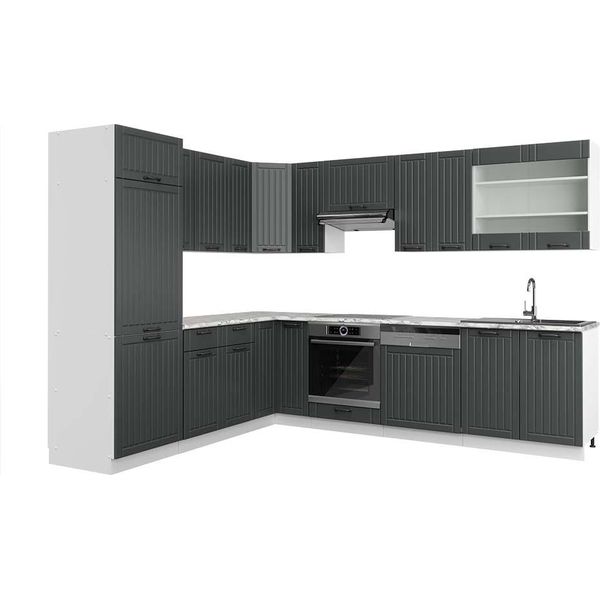 Vicco Cucina Angolare Completa Fame-Line, 227 X 287 Cm , Pt Marmo, Antracite Casa Di Campagna/Bianco-image