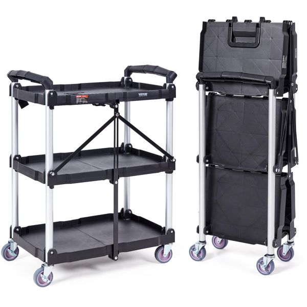 Vevor Carrello Portavivande 107X17X39Cm Carrello Di Sgombero Capacità Di Carico 74,8 Kg Carrello In Polipropilene Carrello Multiuso Con 3 Scomparti Carrello Da Cucina Con Ruote Piroettanti Carrello Da Nicchia Carrello Da Officina Carrello Di Servizio-image