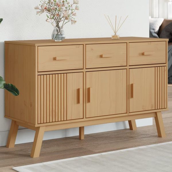 Vidaxl Credenza Olden Brown 114X43X73,5 Cm In Legno Di Pino Massiccio-image