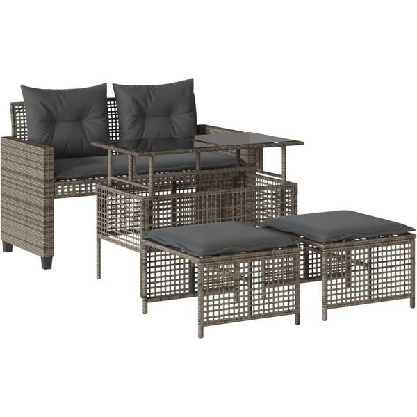 Set Di Divani Da Giardino 4 Pezzi Con Cuscini In Polirattan Grigio E Vetro-image