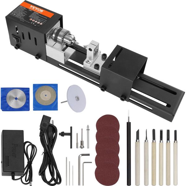 Vevor Mini Tornio 96W Tornio Diametro Max. Diametro Di Tornitura 70 Mm Velocità Del Mandrino 4250-8500 Giri/Min Tornio A Copiare Con Regolazione A 7 Velocità Tornio Con Accessori Completi-image