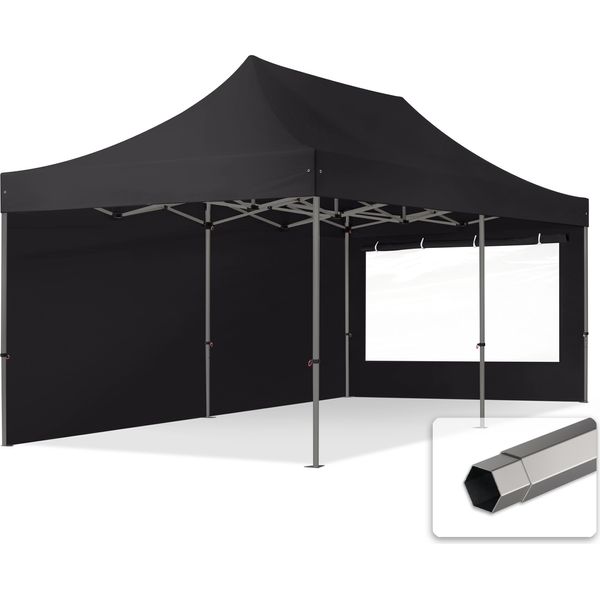 Toolport 3X6M Gazebo Pieghevole Con Laterali (Finestre Panoramiche), Premium Acciaio, Nero-image