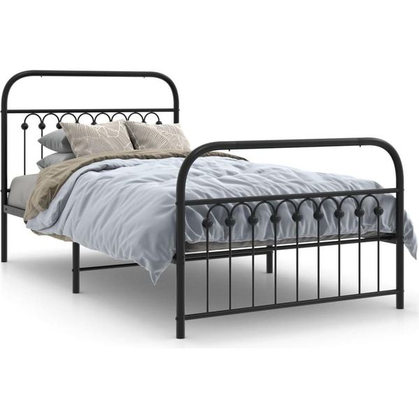 Vidaxl Struttura Letto Con Testiera E Pediera In Metallo Nero 100X190 Cm-image