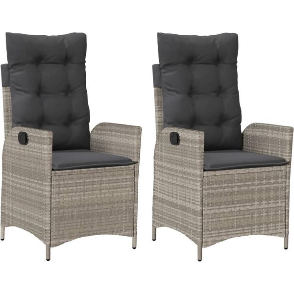 Vidaxl Poltrona Da Giardino Con Cuscino 2 Pz. Regolabile Grigio Chiaro Poly Rattan-image