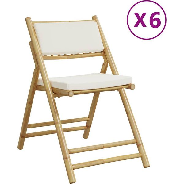 Vidaxl Sedie Da Bistrot 6 Pz. Pieghevoli Con Cuscini In Bambù Bianco Crema-image