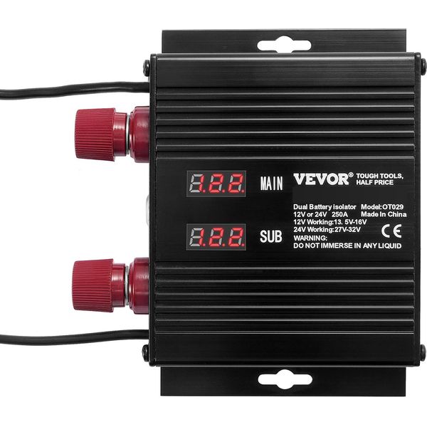 Vevor Relè Di Isolamento Controllato Dalla Tensione Da 250 Amp, 12 V/24 V, Isolatore Di Batteria A Relè Universale Sensibile Alla Tensione Vsr, Per Interruttore Di Rete Del Controller Di Avviamento Della Batteria Di Autocarri Atv Rv-image
