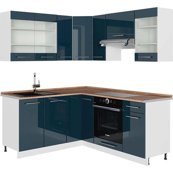 Vicco Mobili Da Cucina Fame-Line, 160.5 X 190 Cm , Pl Rovere, Blu Scuro Lucido/Bianco-image