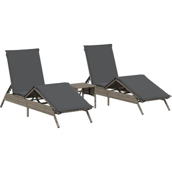 Vidaxl Lettini Prendisole 2 Pezzi Con Tavolino In Poly Rattan Grigio-image