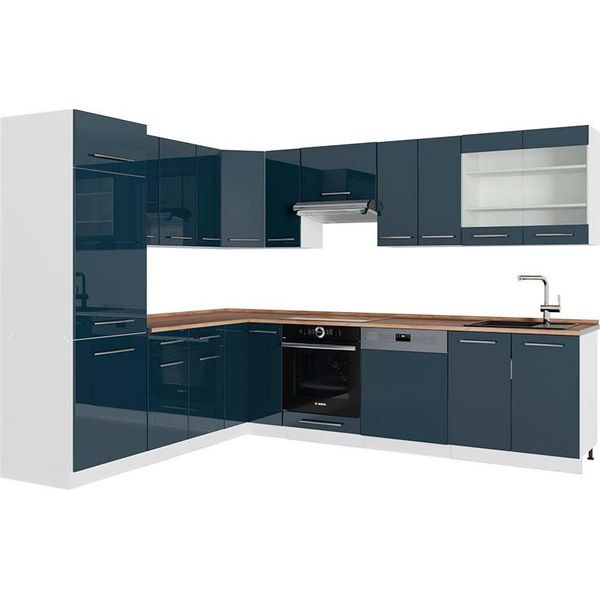 Vicco Cucina Angolare Completa Fame-Line, 227 X 287 Cm , Pt Rovere, Blu Scuro Lucido/Bianco-image