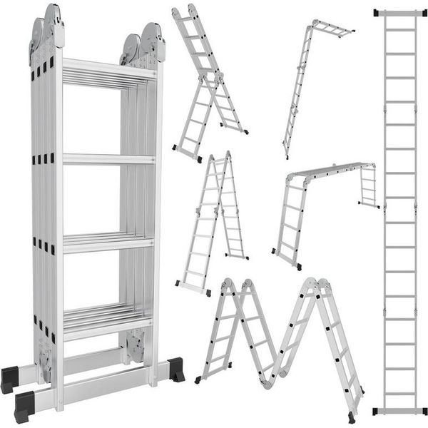 Scala Telescopica Clanmacy In Alluminio Leggera Antiscivolo 4X4 Livello+Ruota+Bordo Scala Multifunzionale Scala Allungabile 15 Gradini Scala A Gradini In Alluminio Di Alta Qualità Portata 150KG-image