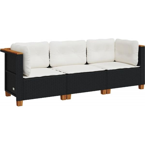 Vidaxl Divano Da Giardino Con Cuscini 3 Posti In Polirattan Nero-image